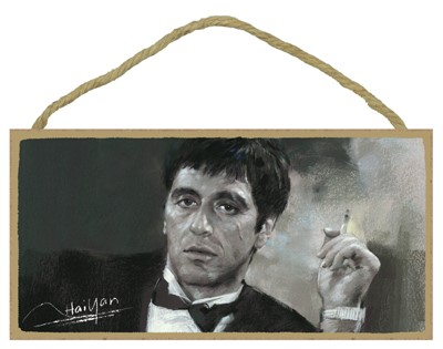 Scarface - Al Pacino with cigarette (black & white) wood sign 14044