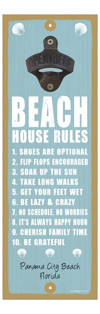 Beach house rules (Blue and white) 5" x 15" bottle opener wood plaque 07401