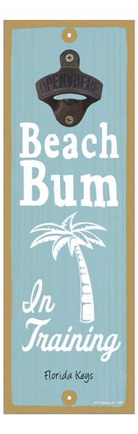 Beach bum in training (palm tree image) 5" x 15" bottle opener wood plaque 07404