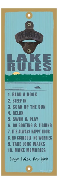 Lake rules (lake image) 5" x 15" bottle opener wood plaque 07428