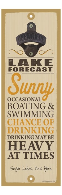 Lake forecast (sun image) 5" x 15" bottle opener wood plaque 07437