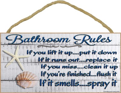 Bathroom rules (seashells with white wash background)  5" x 10" wood plaque… 87055