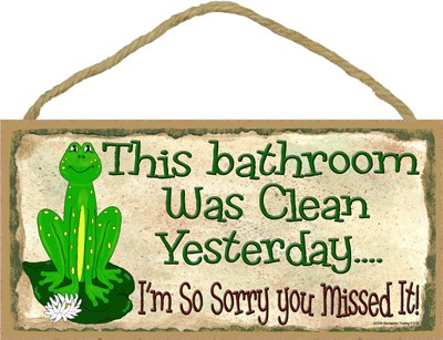 Frog - Bath was clean yesterday 5" x 10" wood plaque, sign - Features the a… 91022