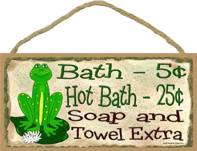 Frog - bath 5 cents 5" x 10" wood plaque, sign - Features the artwork of Bl… 91040
