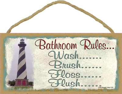 Bathroom Rules - lighthouse 5" x 10" wood plaque, sign - Features the artwo… 91292