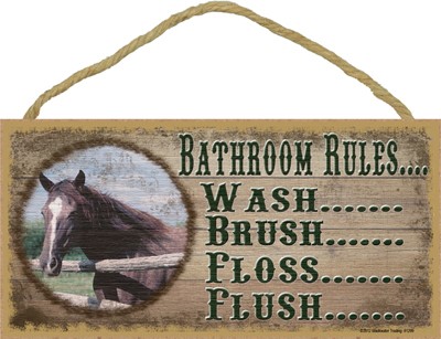 Bathroom Rules - horse 5" x 10" wood plaque, sign - Features the artwork of… 91299