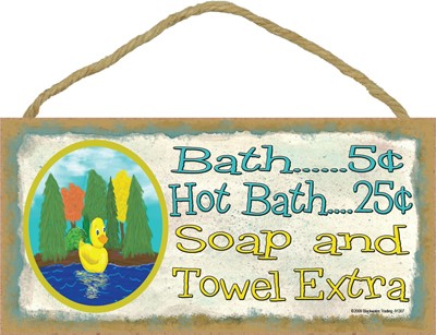 Bath 5 cents - rubber duck 5" x 10" wood plaque, sign - Features the artwor… 91307