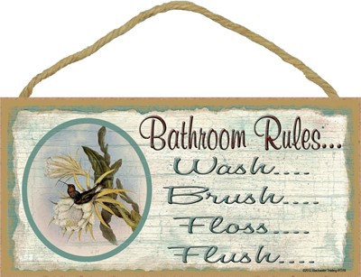 Bathroom rules - hummingbird 5" x 10" wood plaque, sign - Features the artw… 91318