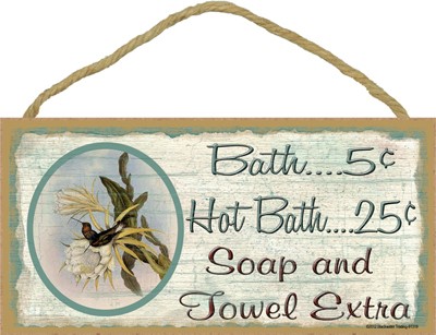 Bath 5 cents - hummingbird 5" x 10" wood plaque, sign - Features the artwor… 91319