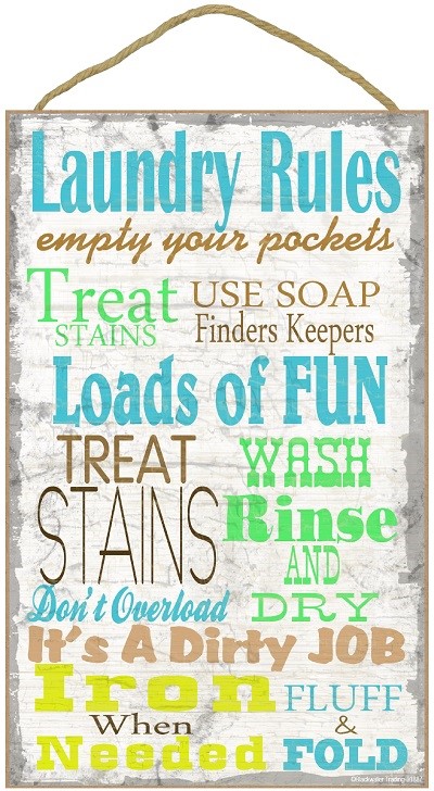 Laundry Rules 10" x 16" wood plaque, sign. Features the artwork of Blackwat… 91887
