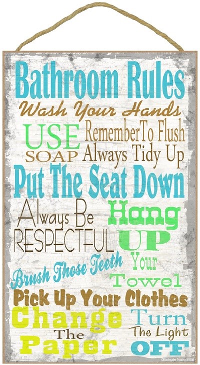 Bathroom Rules 10" x 16" wood plaque, sign. Features the artwork of Blackwa… 91888