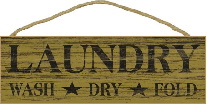 Laundry wash dry fold (stars w/ mustard bkgd) 5" x 15" wood plaque, sign. F… 91998