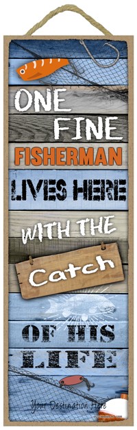 One fine Fisherman lives here with the catch of his life (wood planks w/fis… 02699