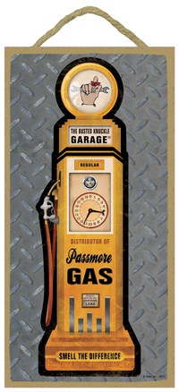 Busted Knuckle Garage - Passmore Gas 5" x 10" wood plaque, sign 19717