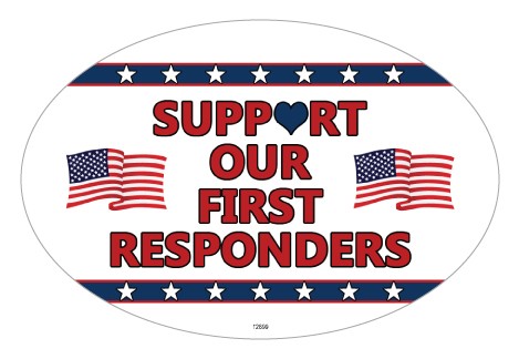 Support our First Responders - patriotic white bkgd Covid-19 support oval c… 12699