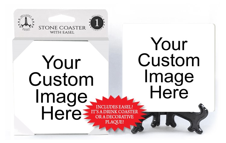 Custom stone coaster - 4" x 4" 1-pack contains coaster with easel CustomCoaster 1-pk