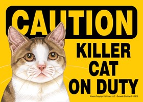 Caution - Killer Cat on duty (Brown and white tiger cat) Express Yourself Sign 64305