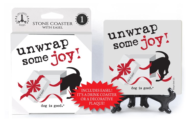 unwrap some joy! (white box, red bow with black dog in it) 1-pack coaster w... 42109