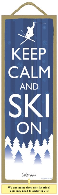 Keep calm and Ski On - White Mountains With Skier wood plaques, signs - mea... 02644