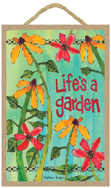 Life's a garden (yellow and pink flowers, green/blue background) 7" x 10.5"… 55925