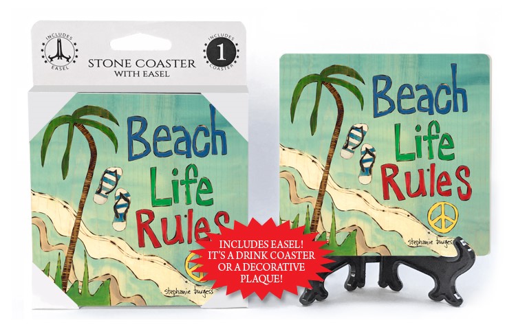 Beach life rules 1-pack coaster with easel featuring the artwork of Painted… 56304