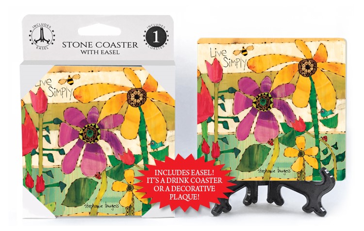 Live Simply (flowers, bee, bird & ladybugs) 1-pack coaster with easel featu… 56326