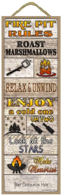 Fire Pit Wood Plank With Rules 02682