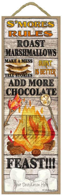 S'mores Rules: Fire pit / s'more theme (rustic wood planks) 5" x 15" wood P… 02701