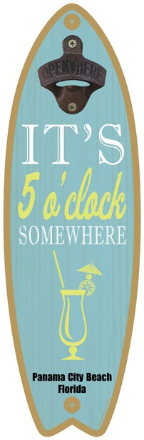 It's 5 o'clock somewhere (cocktail image) Surfboard bottle opener 07213
