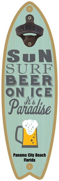 Sun. Surf. Beer on ice. It's paradise (beer image) Surfboard bottle opener 07223