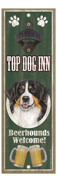 Bernese Mountain Dog Top Dog Inn 5" x 15" bottle opener wood plaque 40207