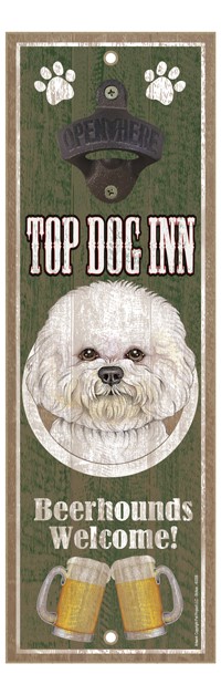 Bichon Frise / Bichon Top Dog Inn 5" x 15" bottle opener wood plaque 40208