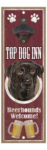 Black Lab Top Dog Inn 5" x 15" bottle opener wood plaque 40210