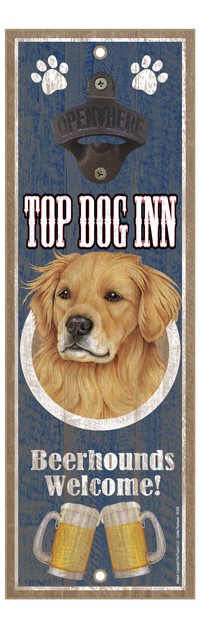 Golden Retriever Top Dog Inn 5" x 15" bottle opener wood plaque 40239