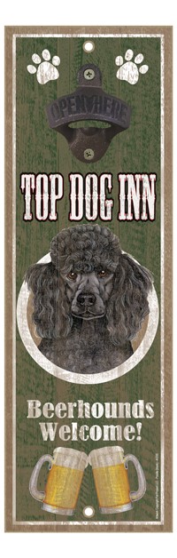 Poodle (Black) Top Dog Inn 5" x 15" bottle opener wood plaque 40255