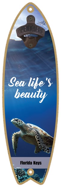 Sea life's beauty - Sea turtle swimming to the left - Surfboard bottle opener 07253