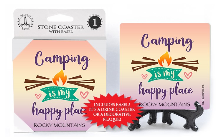 Camping is my happy place 1-pk stone coaster with easel - can be name dropped wi 71949