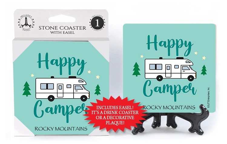 Happy camper (rv) 1-pk stone coaster with easel - can be name dropped with your 71957