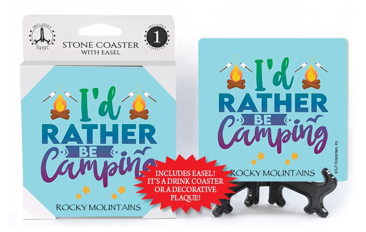 I'd rather be camping 1-pk stone coaster with easel - can be name dropped with y 71962