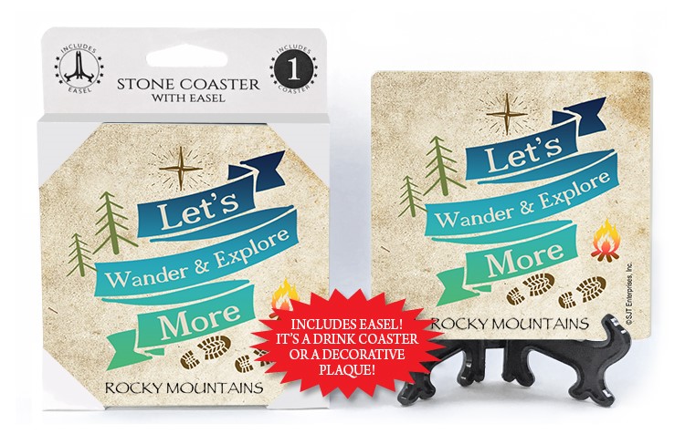 Let's wander and explore more 1-pk stone coaster with easel - can be name droppe 71964