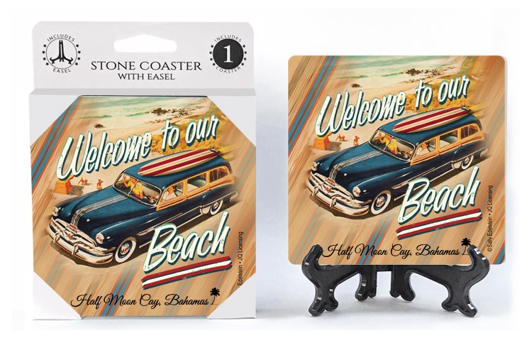 Welcome to our Beach  woody station wagon with surfboard on top    1-pack with e 08223