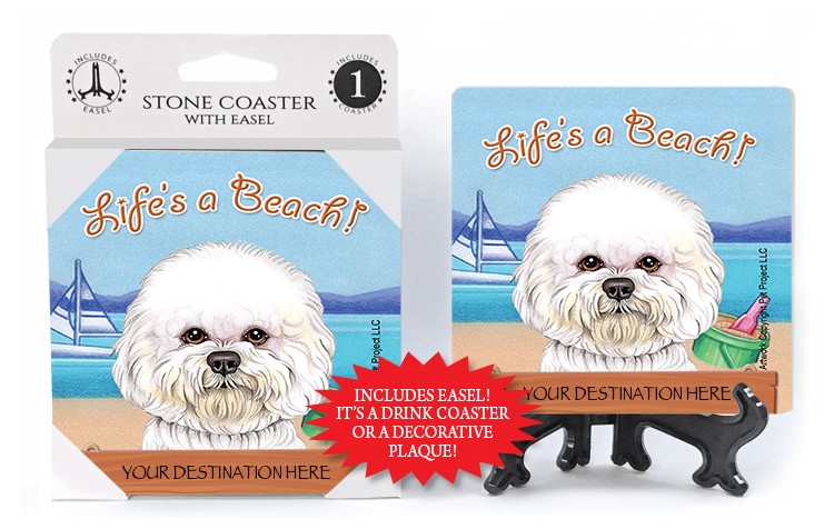 Bichon / Life's A Beach 1-pack with easel stone coaster 49308