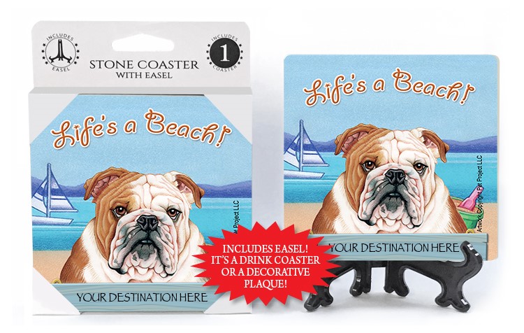 Bulldog / Life's A Beach 1-pack with easel stone coaster 49320
