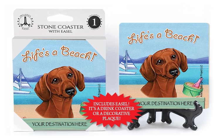 Dachshund   red   / Life's A Beach 1-pack with easel stone coaster 49332
