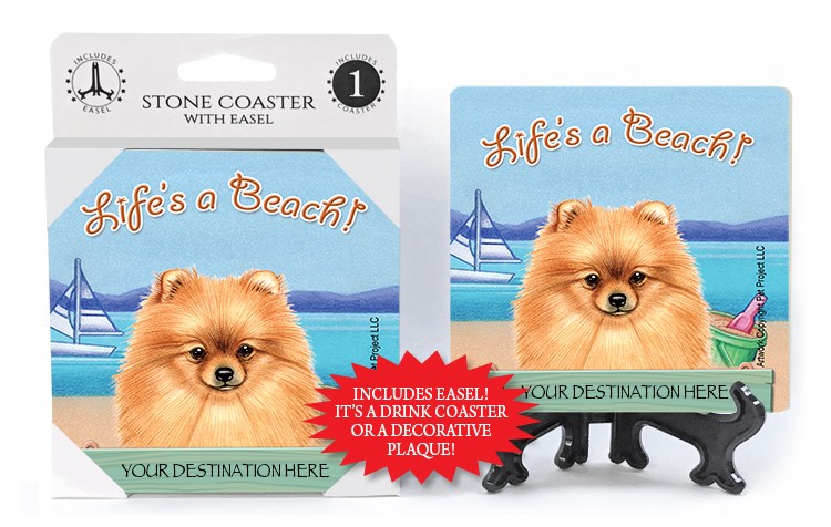 Pomeranian / Life's A Beach 1-pack with easel stone coaster 49354