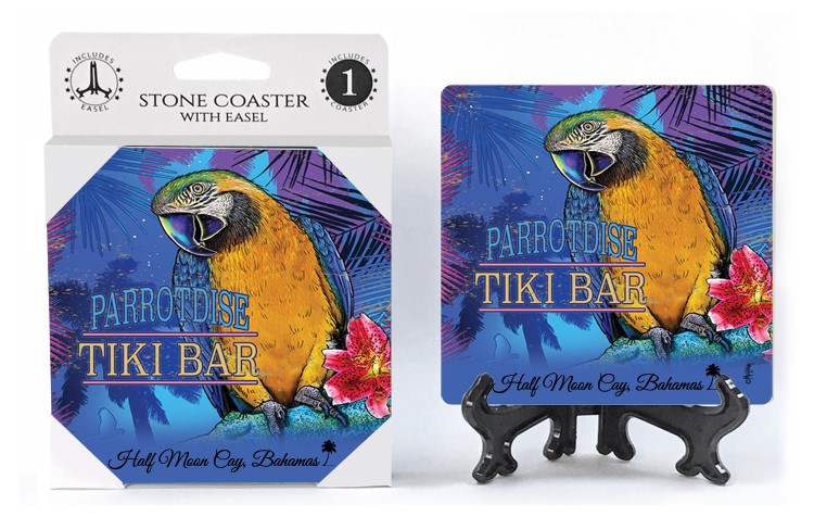 Parrotdise Tiki Bar   1-pack coaster with easel, can be name dropped 27438