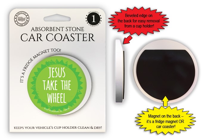 Jesus take the wheel 2.6" 1-pack stone car coaster with magnet 54015