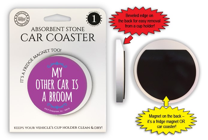 My other car is a broom 2.6" 1-pack stone car coaster with magnet 54018