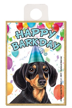 Dachshund (black and tan coloring) Happy Barkday wood fridge magnet 46231