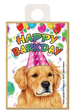Golden Retriever Happy Barkday wood fridge magnet 46239